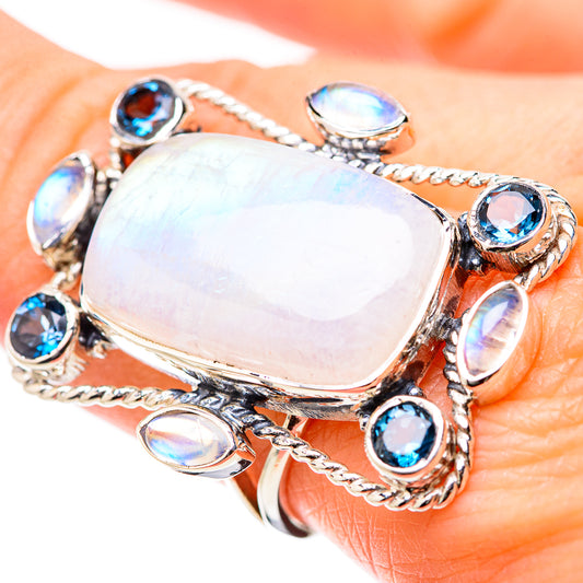 Rainbow Moonstone Rings handcrafted by Ana Silver Co - RING131285