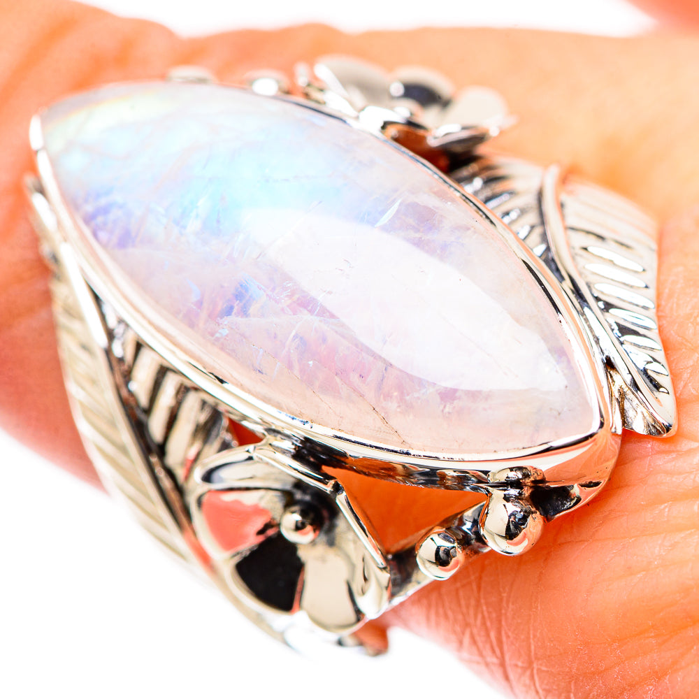 925 sterling silver rainbow moonstone ring with curved bezel and side accents