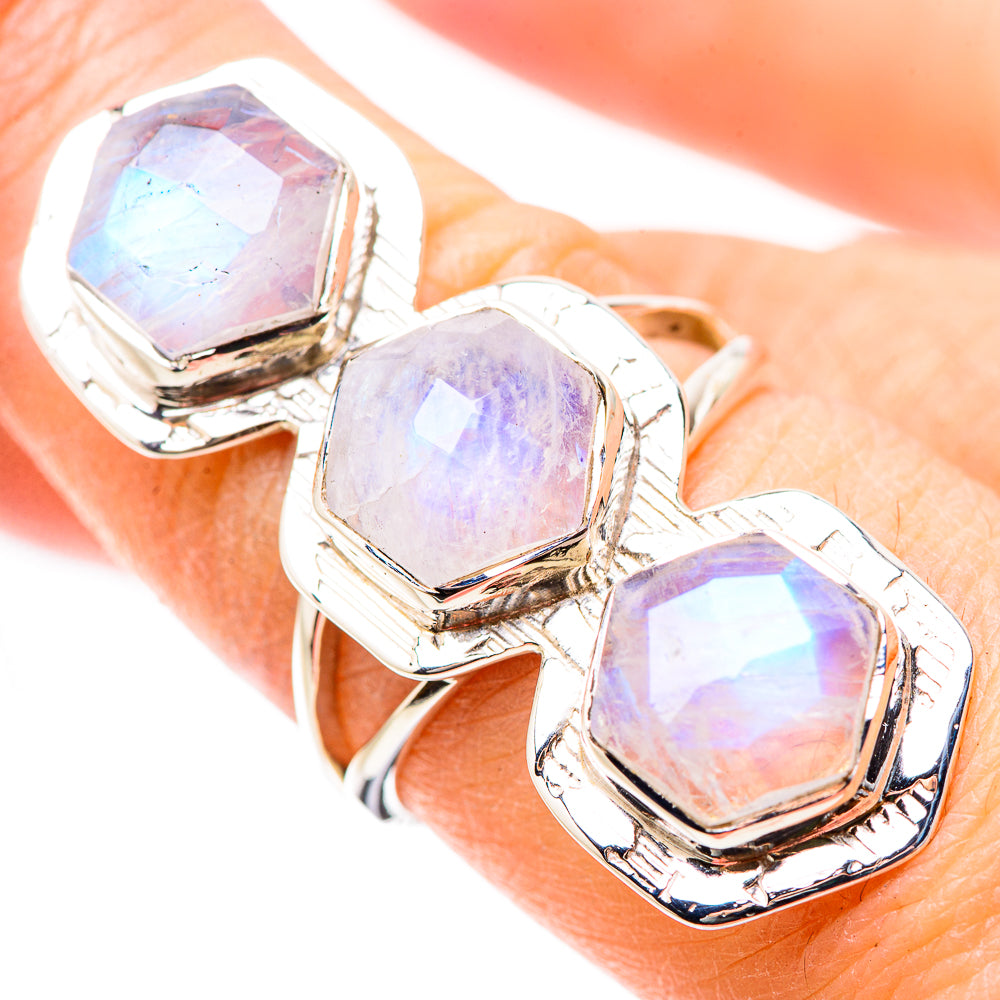 Rainbow Moonstone Rings handcrafted by Ana Silver Co - RING131306