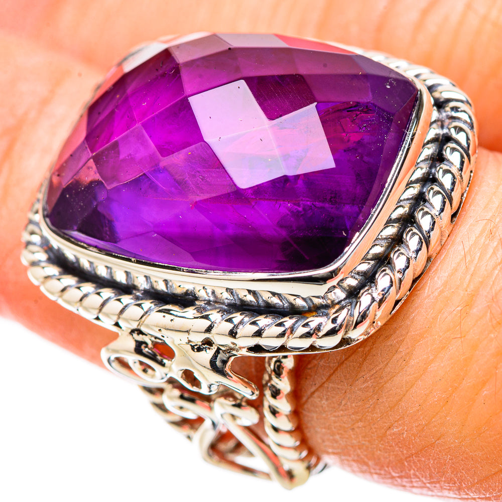 Amethyst gemstone sterling silver ring with oval purple stone and braided band, size 6