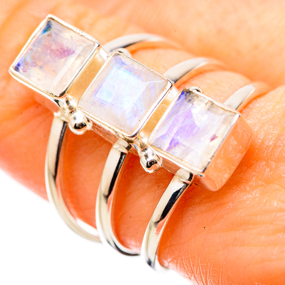 Rainbow Moonstone Rings handcrafted by Ana Silver Co - RING131351