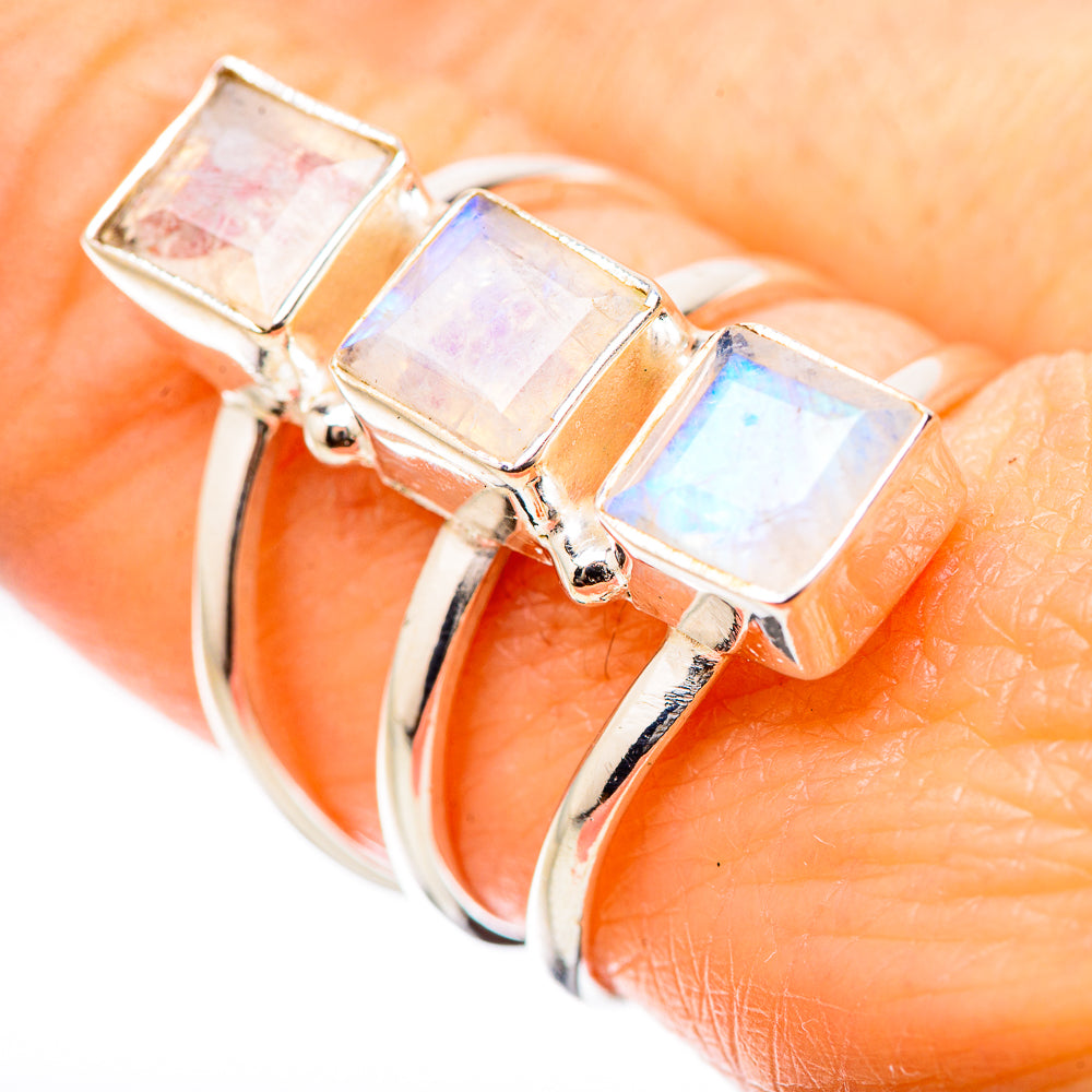 Rainbow Moonstone Rings handcrafted by Ana Silver Co - RING131374