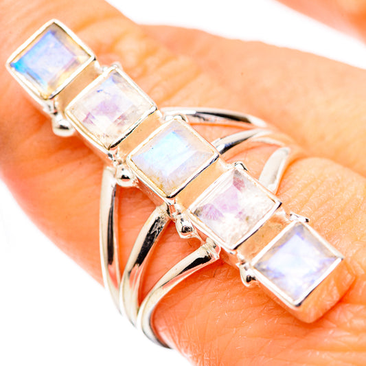 Rainbow Moonstone Rings handcrafted by Ana Silver Co - RING131405