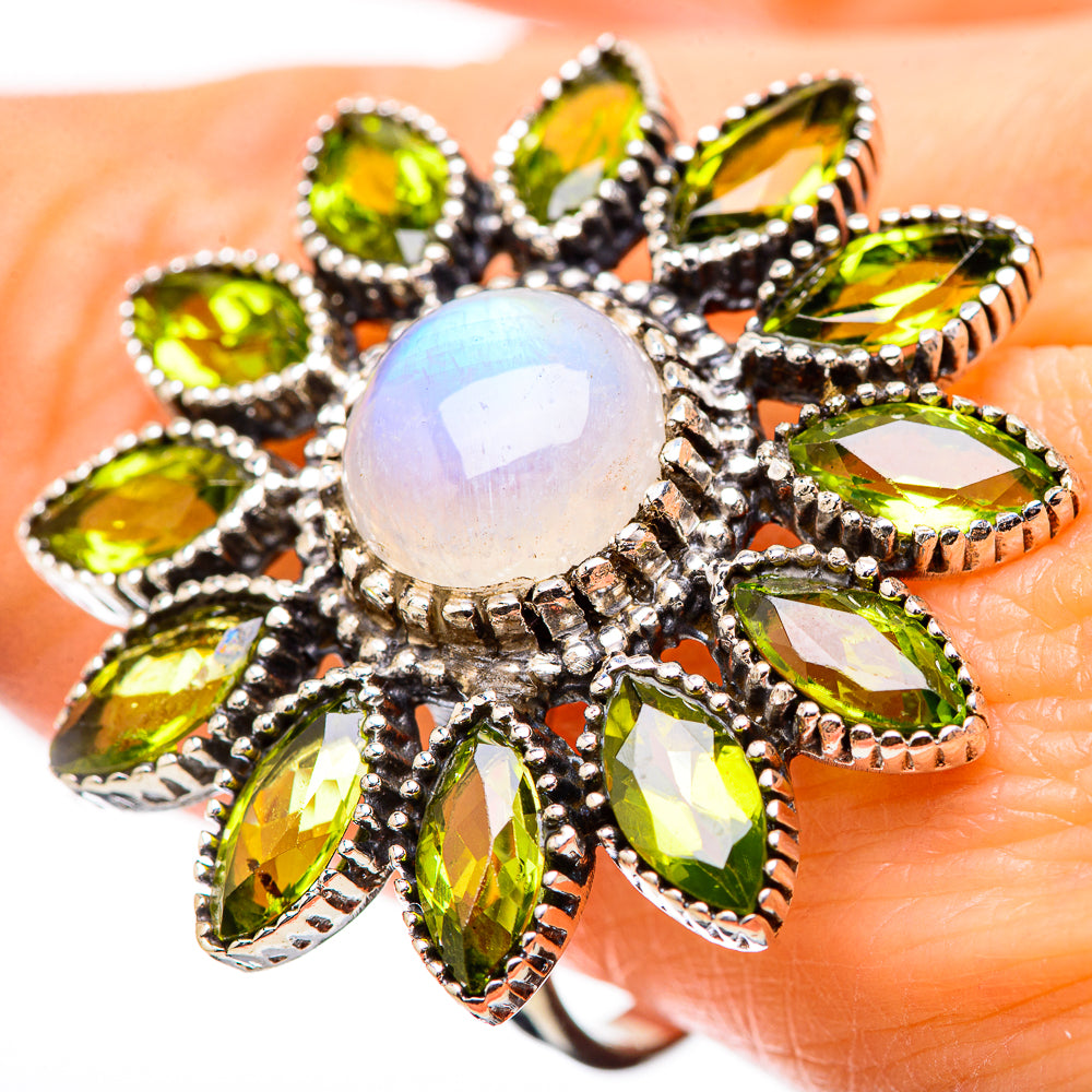 Rainbow Moonstone Rings handcrafted by Ana Silver Co - RING131433