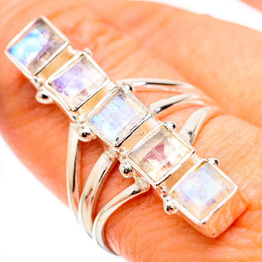 Rainbow Moonstone Rings handcrafted by Ana Silver Co - RING131540