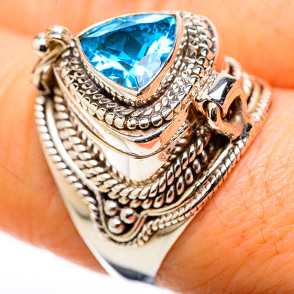 Poison 925 sterling silver ring with blue topaz teardrop stone and detailed sidework