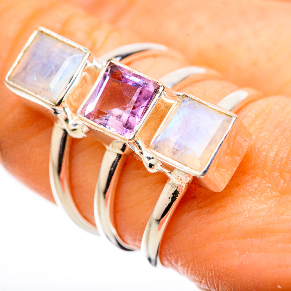 Rainbow Moonstone Rings handcrafted by Ana Silver Co - RING131580