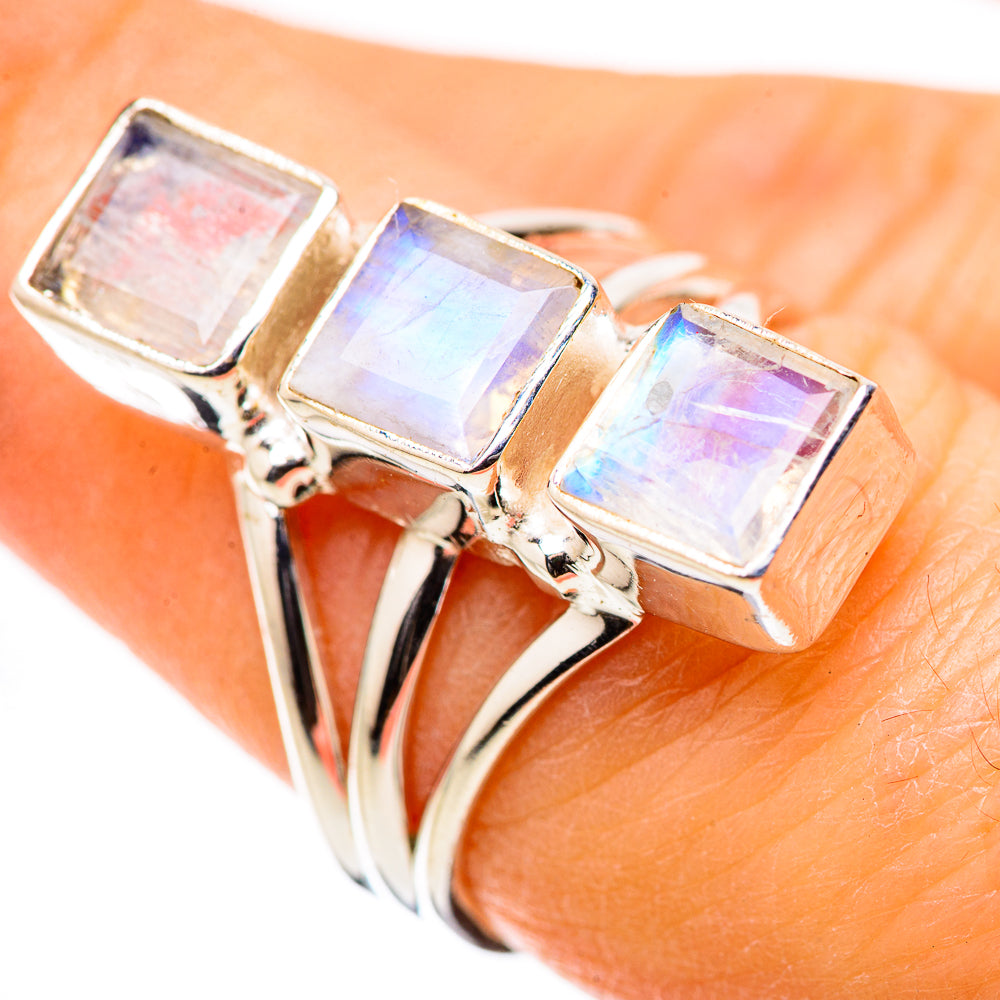 Rainbow Moonstone Rings handcrafted by Ana Silver Co - RING131583