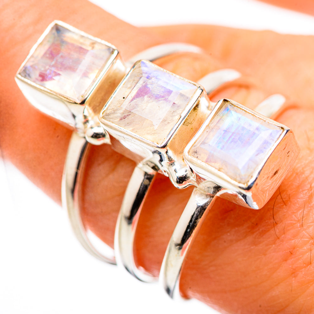 Rainbow Moonstone Rings handcrafted by Ana Silver Co - RING131608