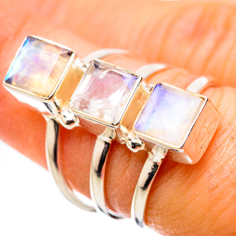 Rainbow Moonstone Rings handcrafted by Ana Silver Co - RING131628