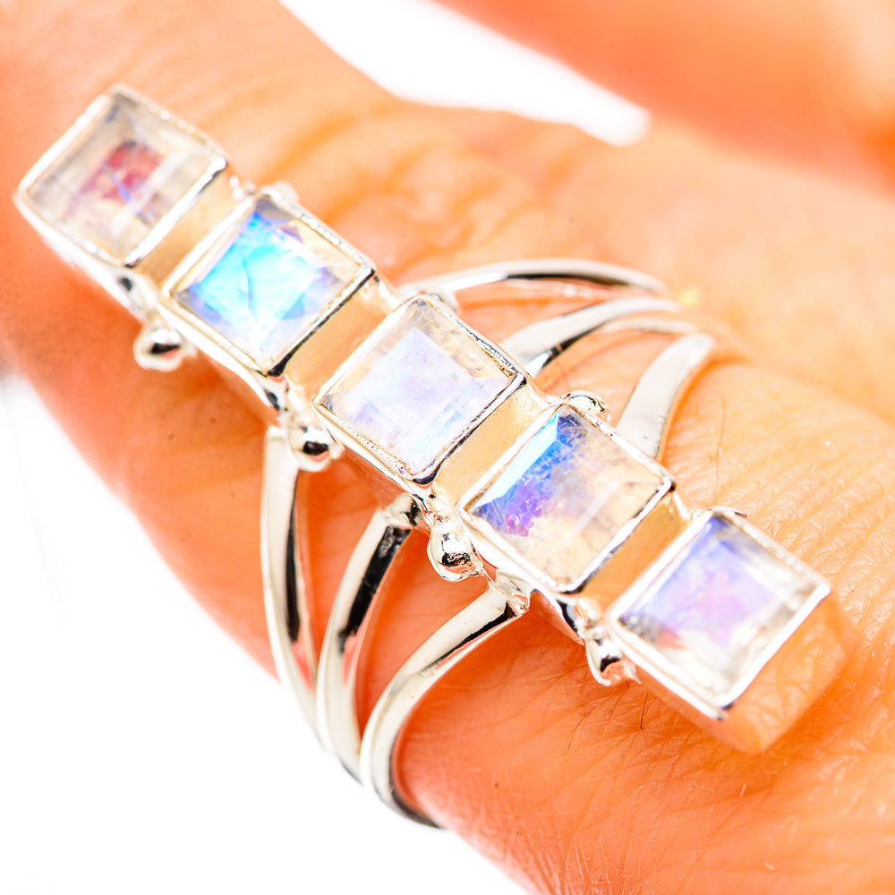 Rainbow Moonstone Rings handcrafted by Ana Silver Co - RING131657