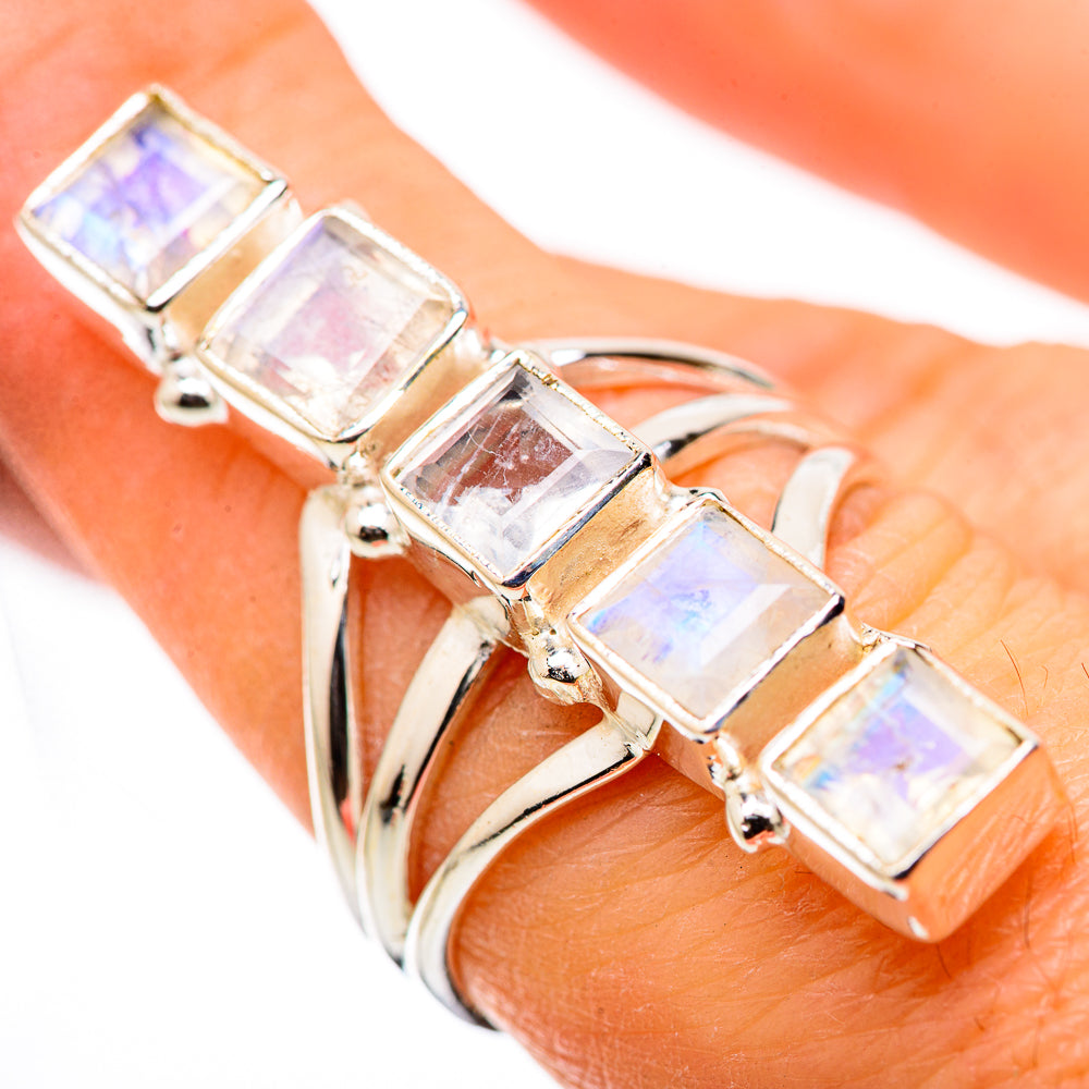 Rainbow Moonstone Rings handcrafted by Ana Silver Co - RING131678