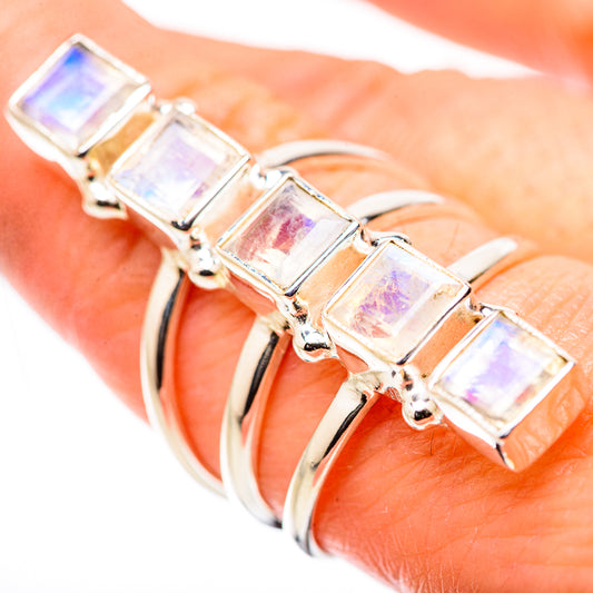 Rainbow Moonstone Rings handcrafted by Ana Silver Co - RING131730