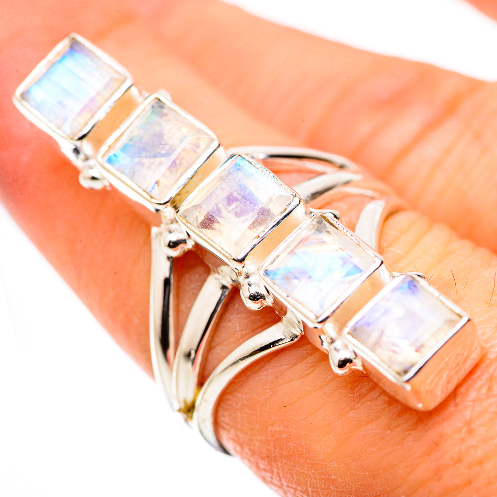 Rainbow Moonstone Rings handcrafted by Ana Silver Co - RING131731