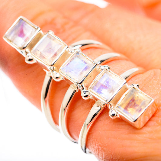 Rainbow Moonstone Rings handcrafted by Ana Silver Co - RING131742