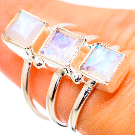 Rainbow Moonstone Rings handcrafted by Ana Silver Co - RING131803