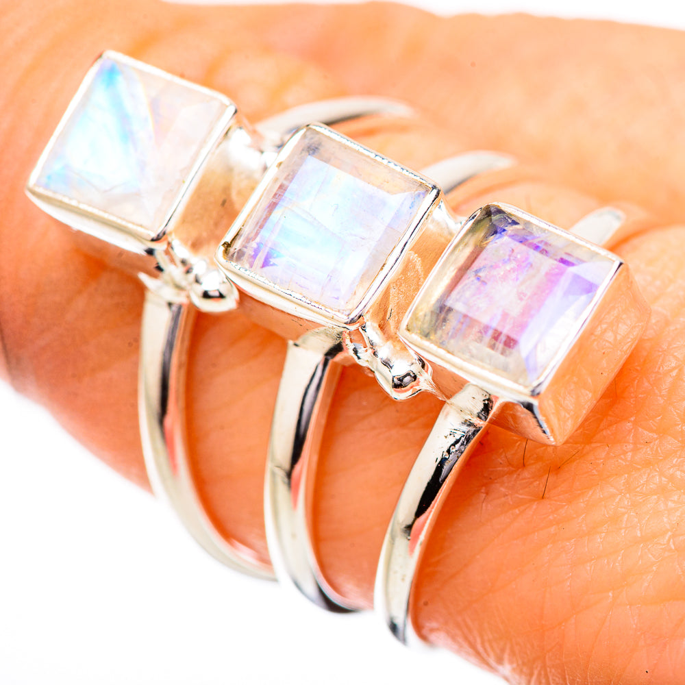 Rainbow Moonstone Rings handcrafted by Ana Silver Co - RING131815