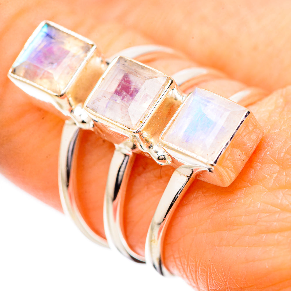 Rainbow Moonstone Rings handcrafted by Ana Silver Co - RING131825