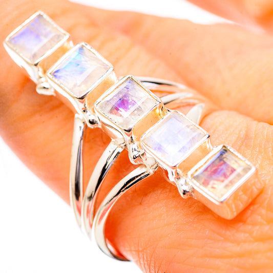 Rainbow Moonstone Rings handcrafted by Ana Silver Co - RING131844