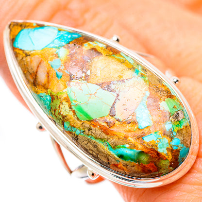 Large oval turquoise gemstone ring in 925 sterling silver, turquoise and brown matrix