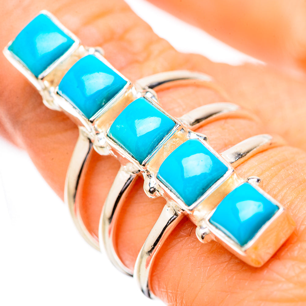Turquoise gemstone stack ring in 925 sterling silver, size 8, square stones