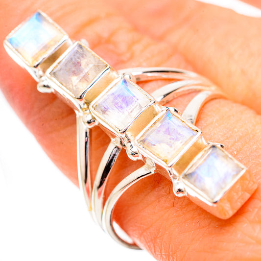 Rainbow Moonstone Rings handcrafted by Ana Silver Co - RING131925