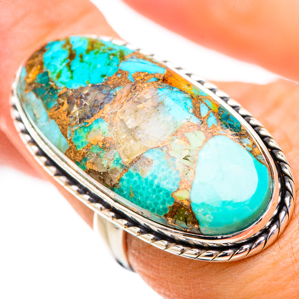 Sterling silver oval turquoise ring with braided border and multicolor stone inlay