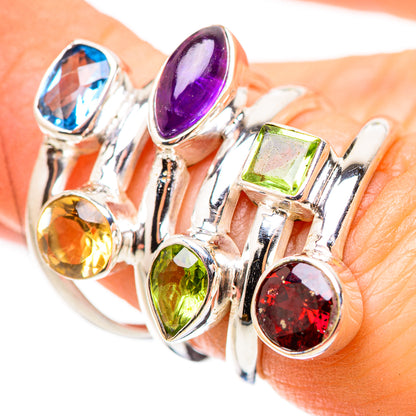 Sterling silver multi-gem ring with blue, purple, green, yellow, and red faceted stones