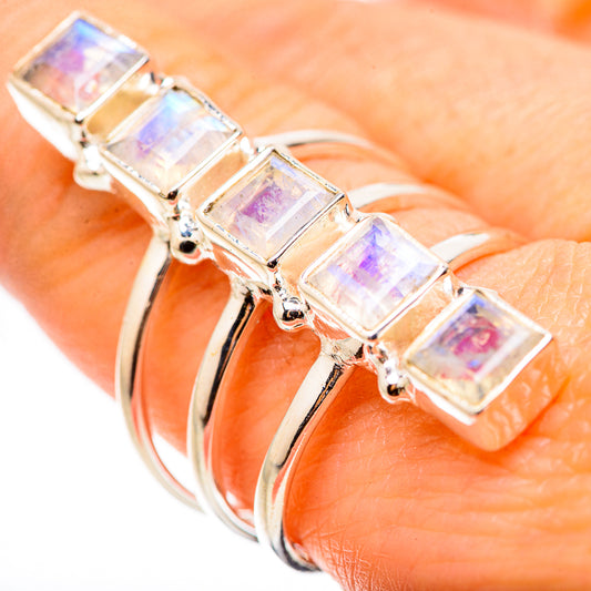 Rainbow Moonstone Rings handcrafted by Ana Silver Co - RING132049