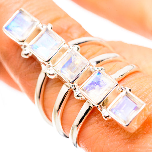 Rainbow Moonstone Rings handcrafted by Ana Silver Co - RING132123