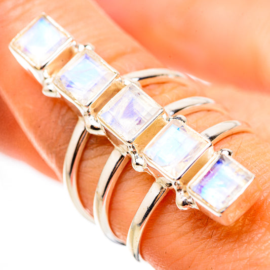 Rainbow Moonstone Rings handcrafted by Ana Silver Co - RING132137