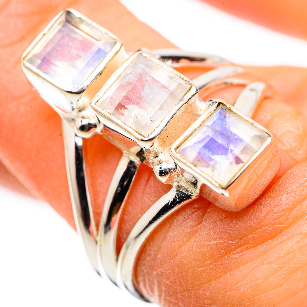 Rainbow Moonstone Rings handcrafted by Ana Silver Co - RING132176