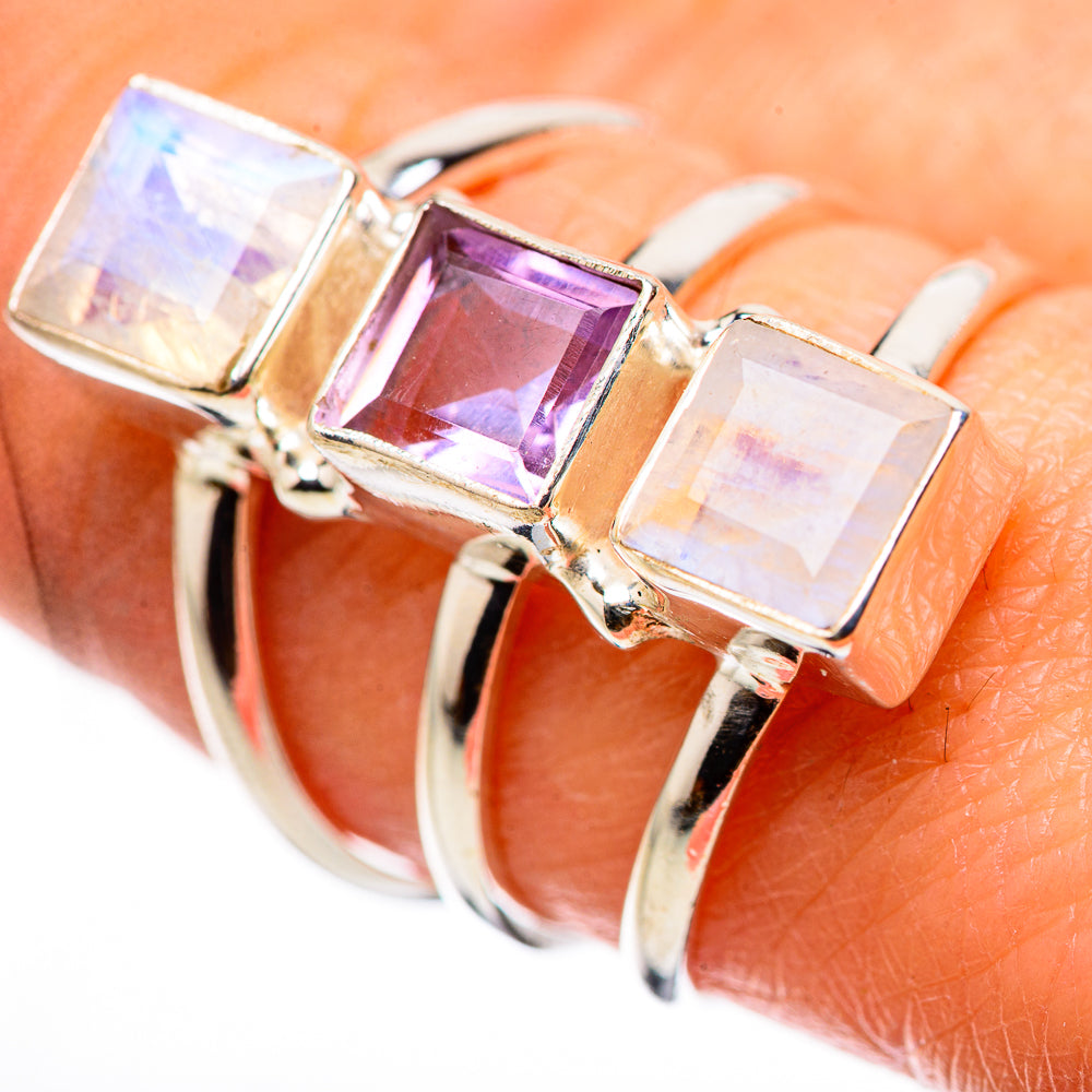 Rainbow Moonstone Rings handcrafted by Ana Silver Co - RING132207