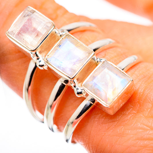 Rainbow Moonstone Rings handcrafted by Ana Silver Co - RING132209