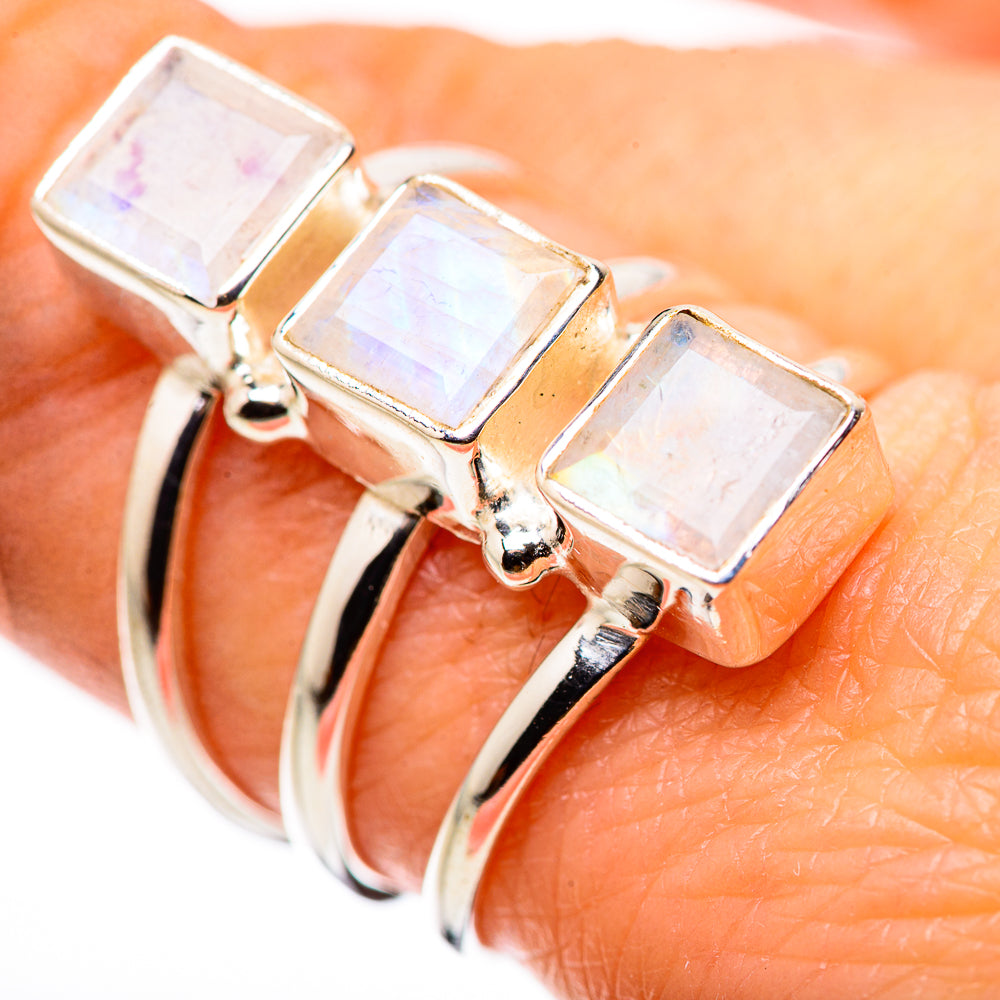 Rainbow Moonstone Rings handcrafted by Ana Silver Co - RING132224