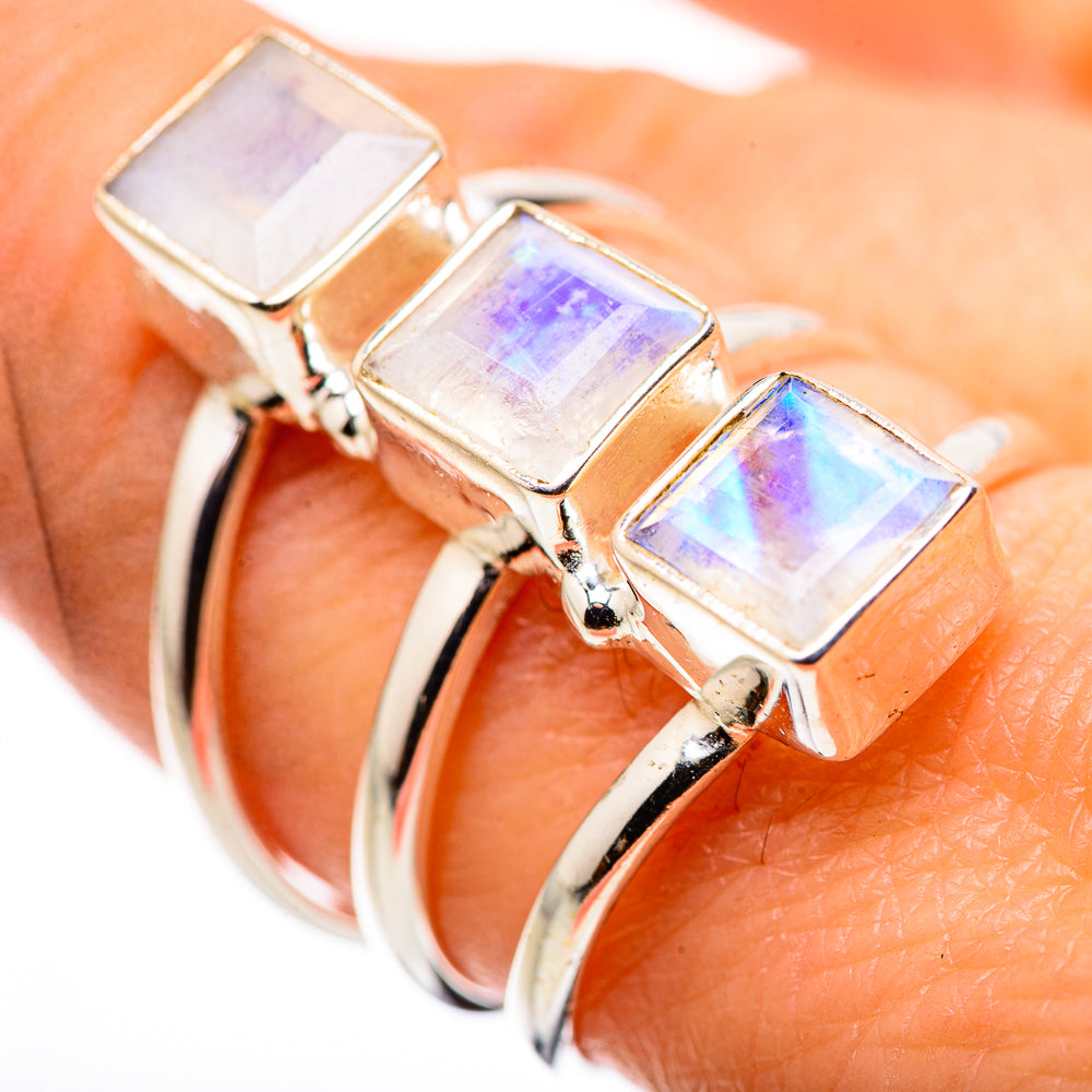 Rainbow Moonstone Rings handcrafted by Ana Silver Co - RING132238