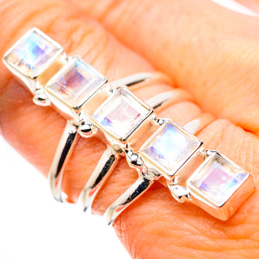 Rainbow Moonstone Rings handcrafted by Ana Silver Co - RING132299