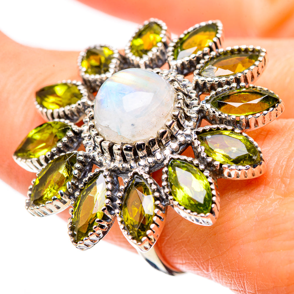 Rainbow Moonstone Rings handcrafted by Ana Silver Co - RING132314