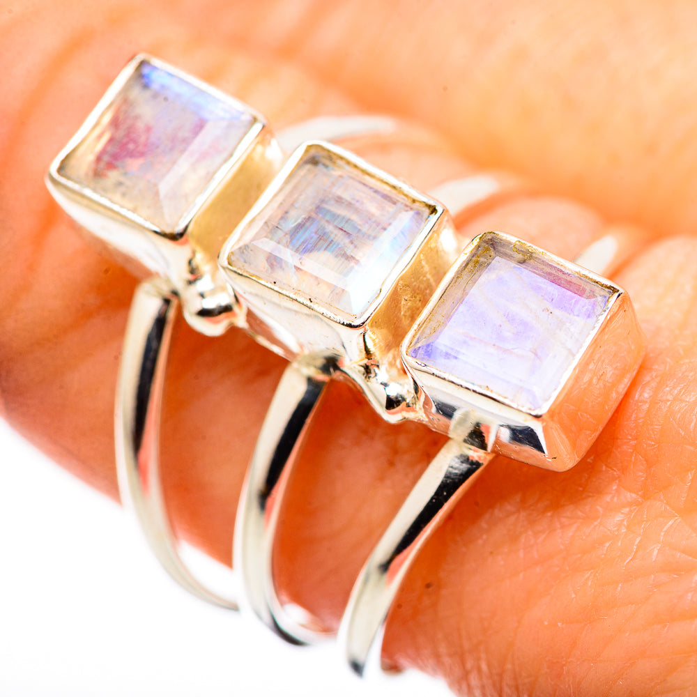 Rainbow Moonstone Rings handcrafted by Ana Silver Co - RING132365