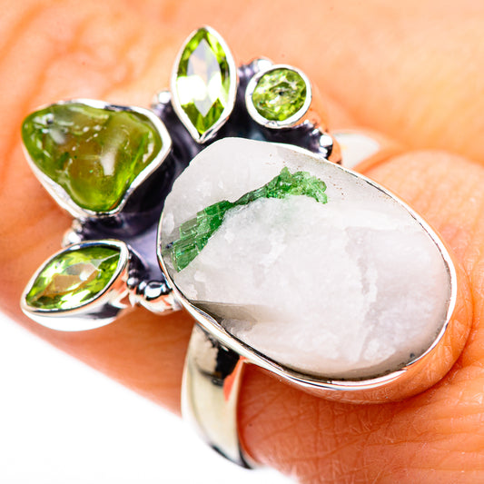 Green Tourmaline In Quartz Rings handcrafted by Ana Silver Co - RING132375