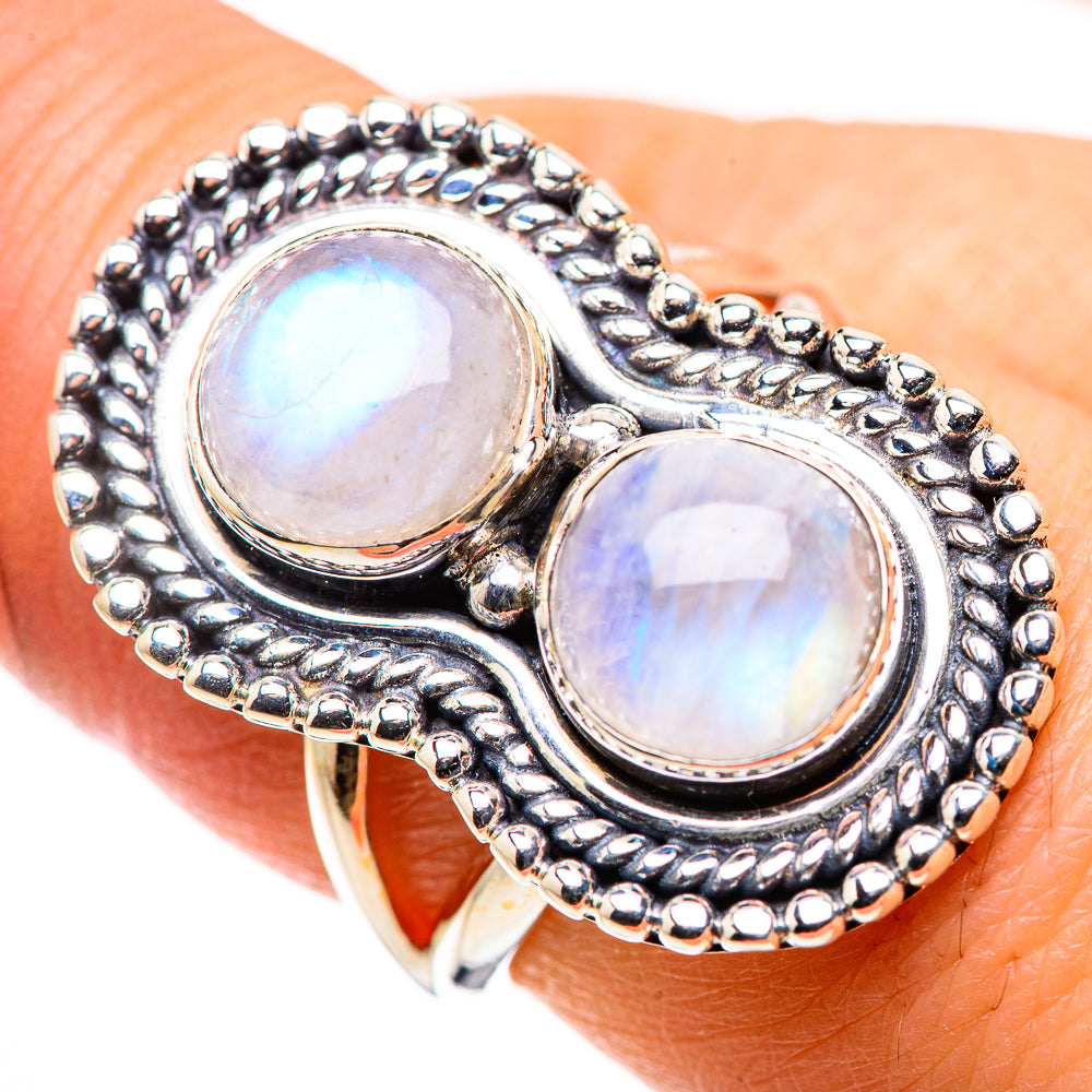 Rainbow Moonstone Rings handcrafted by Ana Silver Co - RING132406