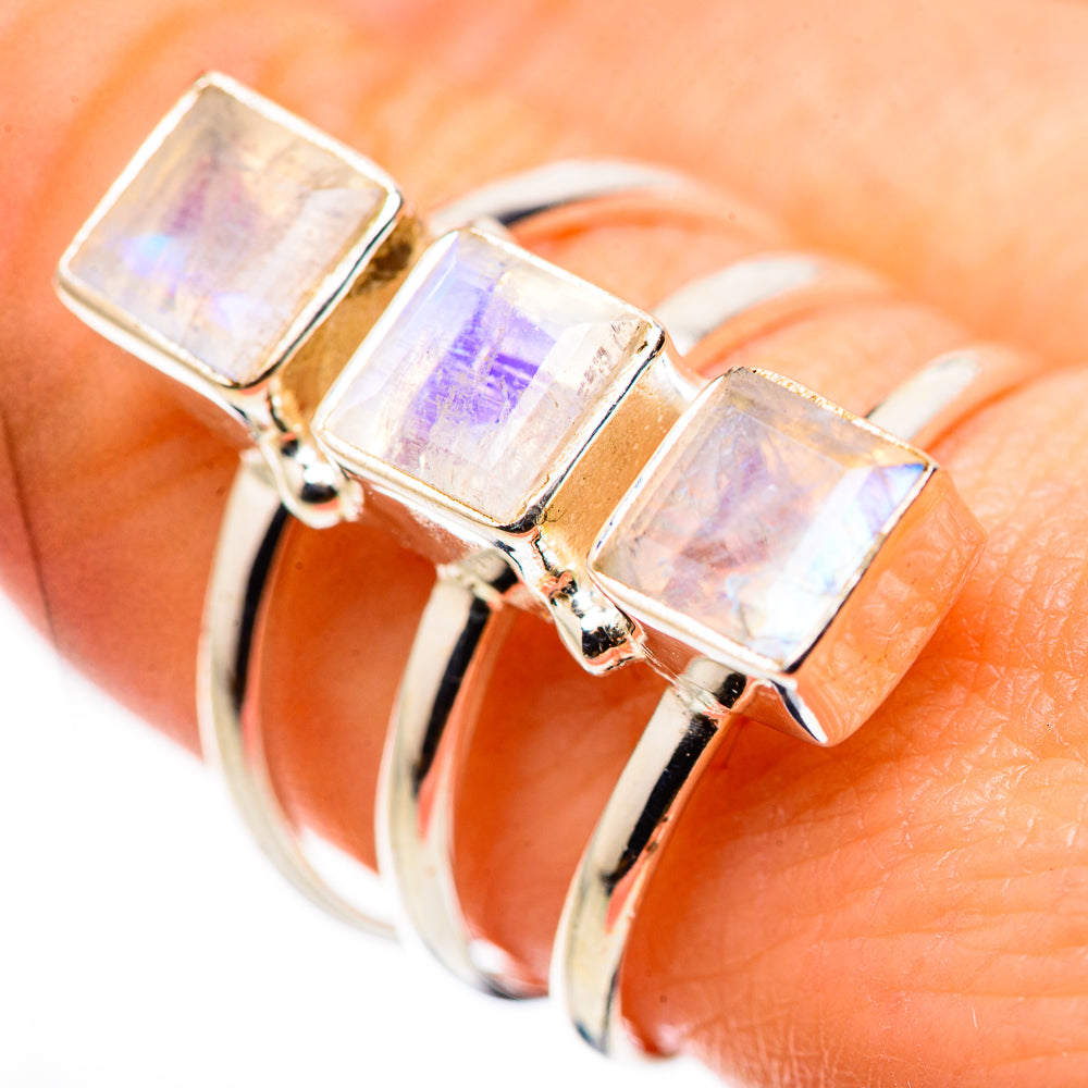 Rainbow Moonstone Rings handcrafted by Ana Silver Co - RING132426