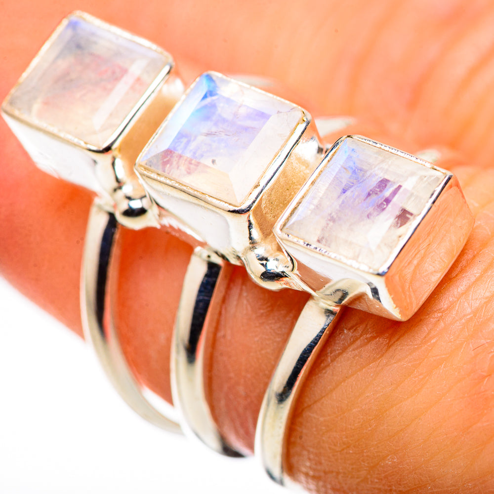 Rainbow Moonstone Rings handcrafted by Ana Silver Co - RING132442
