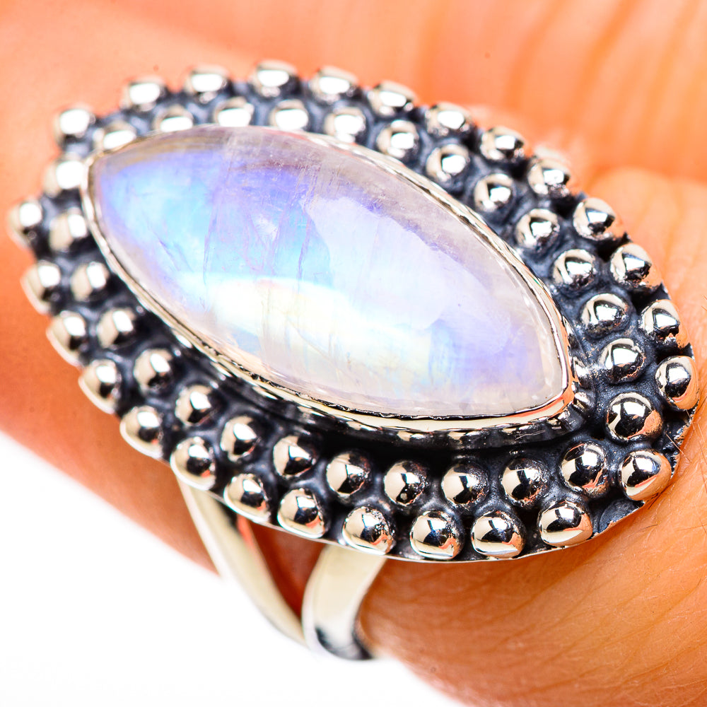 Rainbow Moonstone Rings handcrafted by Ana Silver Co - RING132443