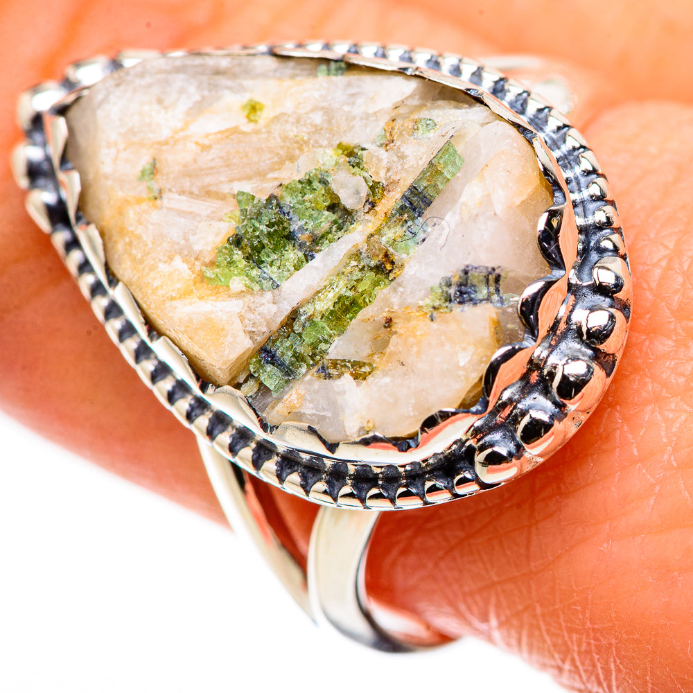 Green Tourmaline In Quartz Rings handcrafted by Ana Silver Co - RING132447