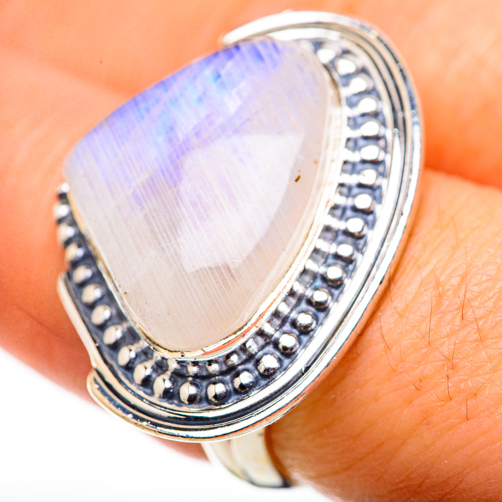 Rainbow Moonstone Rings handcrafted by Ana Silver Co - RING132474