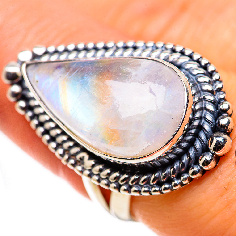 Rainbow Moonstone Rings handcrafted by Ana Silver Co - RING132501