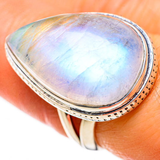 Rainbow Moonstone Rings handcrafted by Ana Silver Co - RING132512