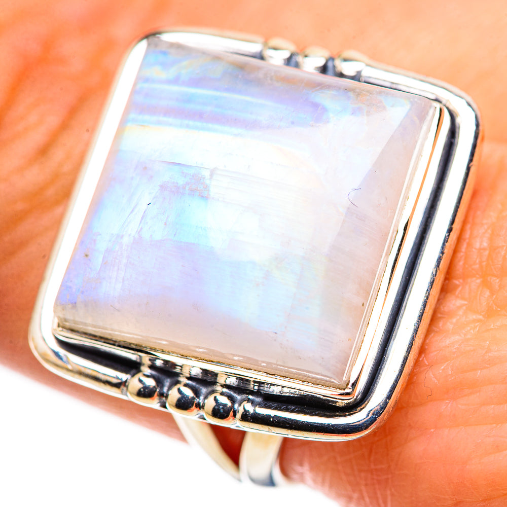 Rainbow Moonstone Rings handcrafted by Ana Silver Co - RING132536