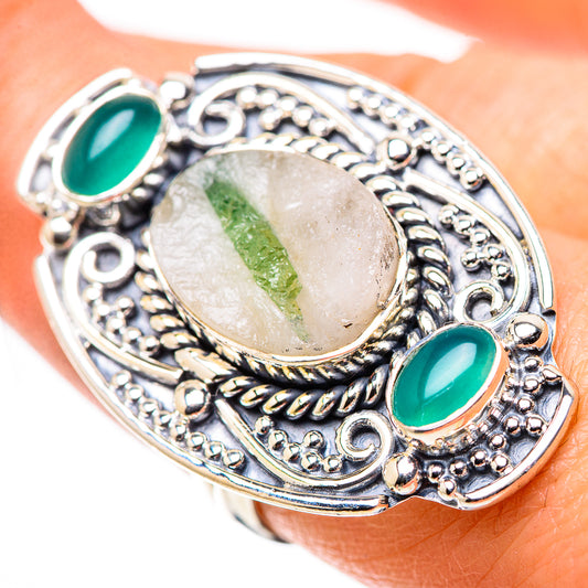 Green Tourmaline In Quartz Rings handcrafted by Ana Silver Co - RING132554